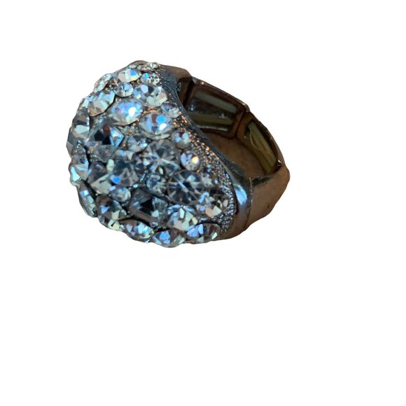 🍒 2/$20 🍒 Large 1" Adjustable Silver Cocktail Ring with Rhinestones - Picture 2 of 4